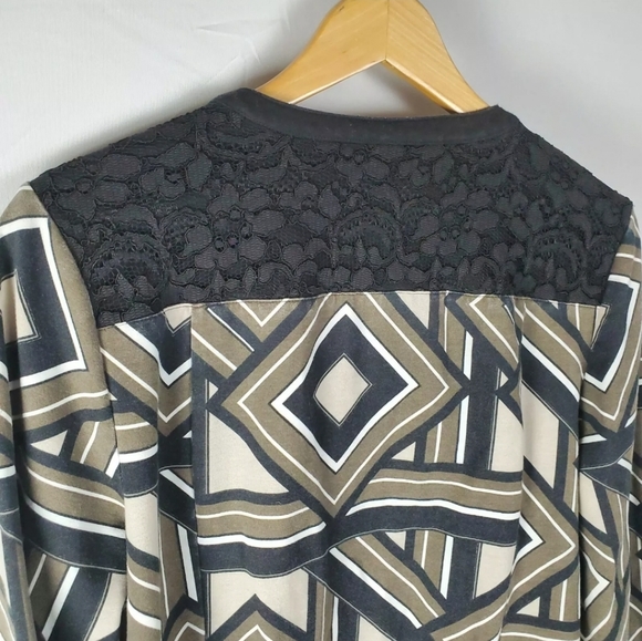 Chicos 2 Blazer Jacket Full Zip Geometric Stretch Lace Black Beige Large - Picture 3 of 8